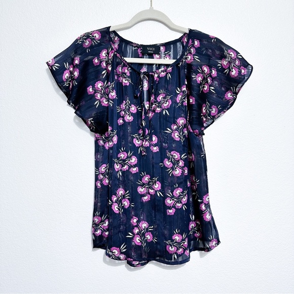 Vici Tops - Vici Floral Flutter Sleeve Short Sleeve Blouse Top Size S